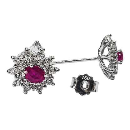 Orecchini in Oro Bianco con Diamanti 0,30 ct e Rubini ovali 0.35 ct 18 kt (750)