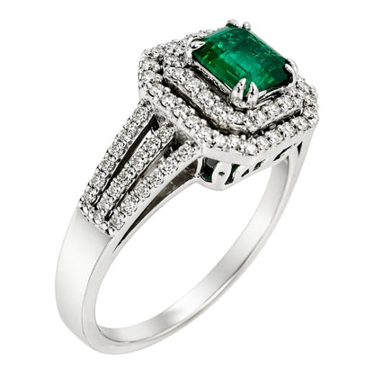 Anello con Smeraldo ct 0,71 e Diamanti ct 0,56 in Oro Bianco 18 kt (750)