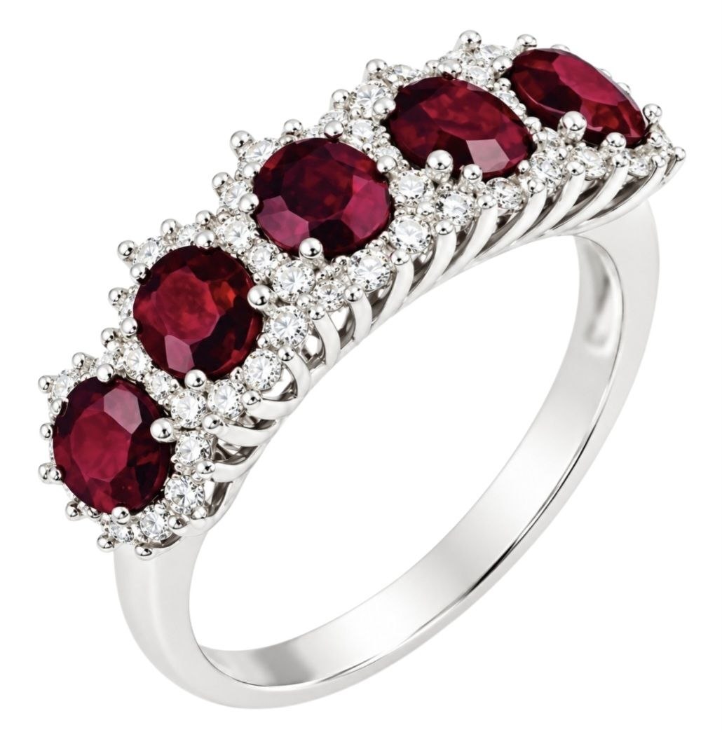 Anello veretta con rubino ovale ct 1,25 e Diamanti ct 0,32 in oro bianco 18kt (750)