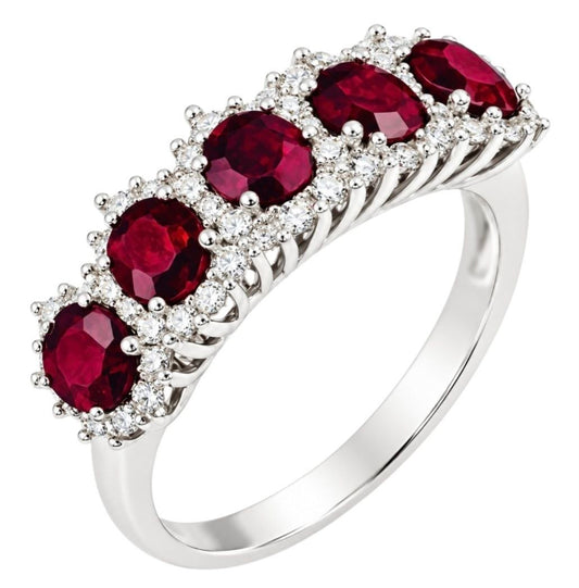 Anello veretta con rubino ovale ct 1,25 e Diamanti ct 0,32 in oro bianco 18kt (750)