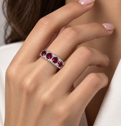 Anello veretta con rubino ovale ct 1,25 e Diamanti ct 0,32 in oro bianco 18kt (750)