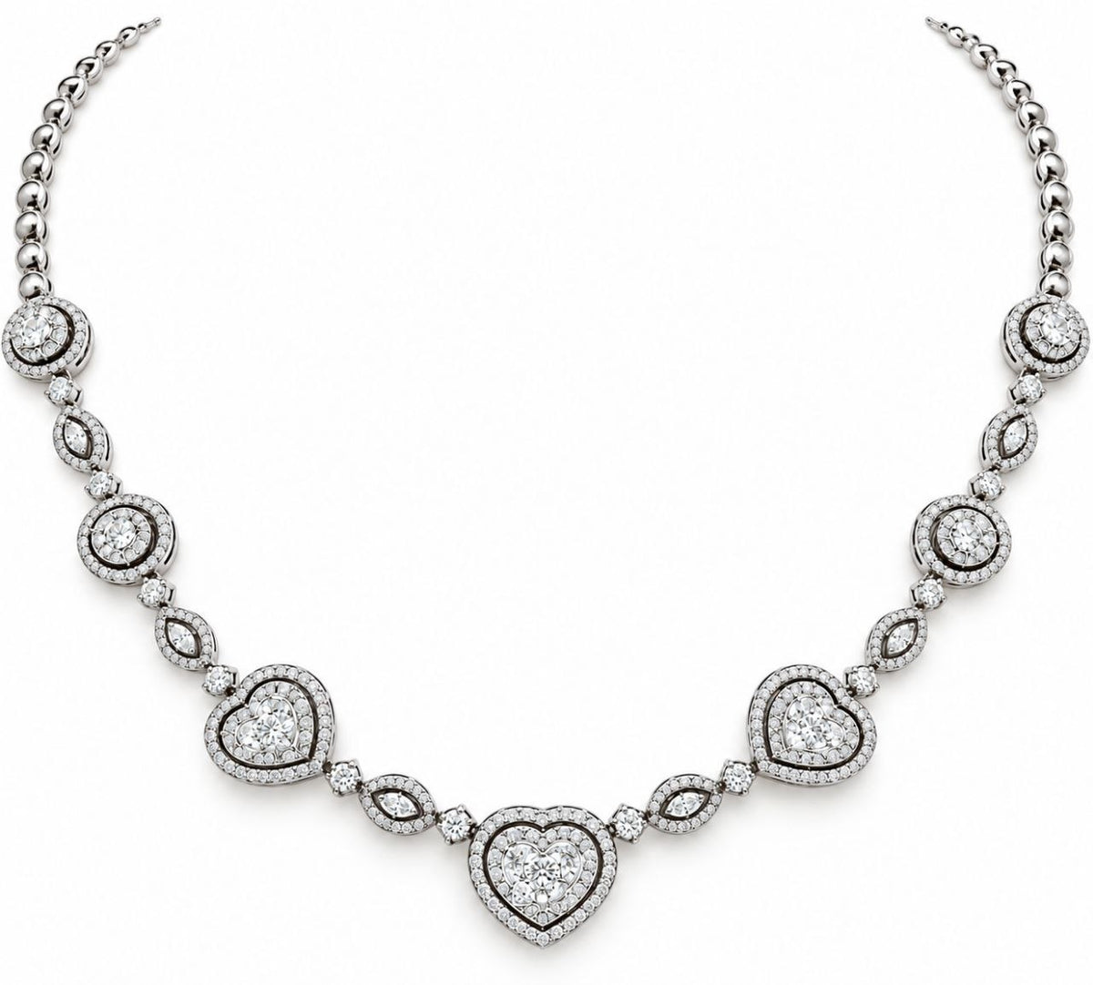 Collana a cuore con Diamanti ct 4,65 in Oro Bianco con certificazione gemmologica Gem Tech 18 kt -750