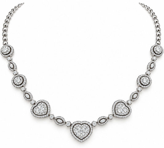 Collana a cuore con Diamanti ct 4,65 in Oro Bianco con certificazione gemmologica Gem Tech 18 kt -750