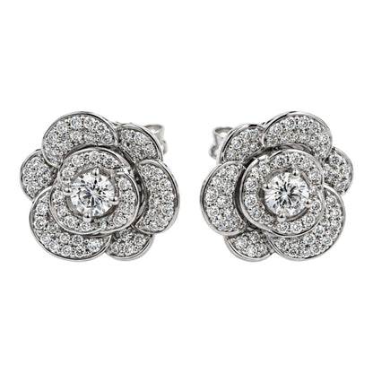 Orecchini fiore camelia in Oro Bianco con Diamanti 0,95 ct 18 kt (750)
