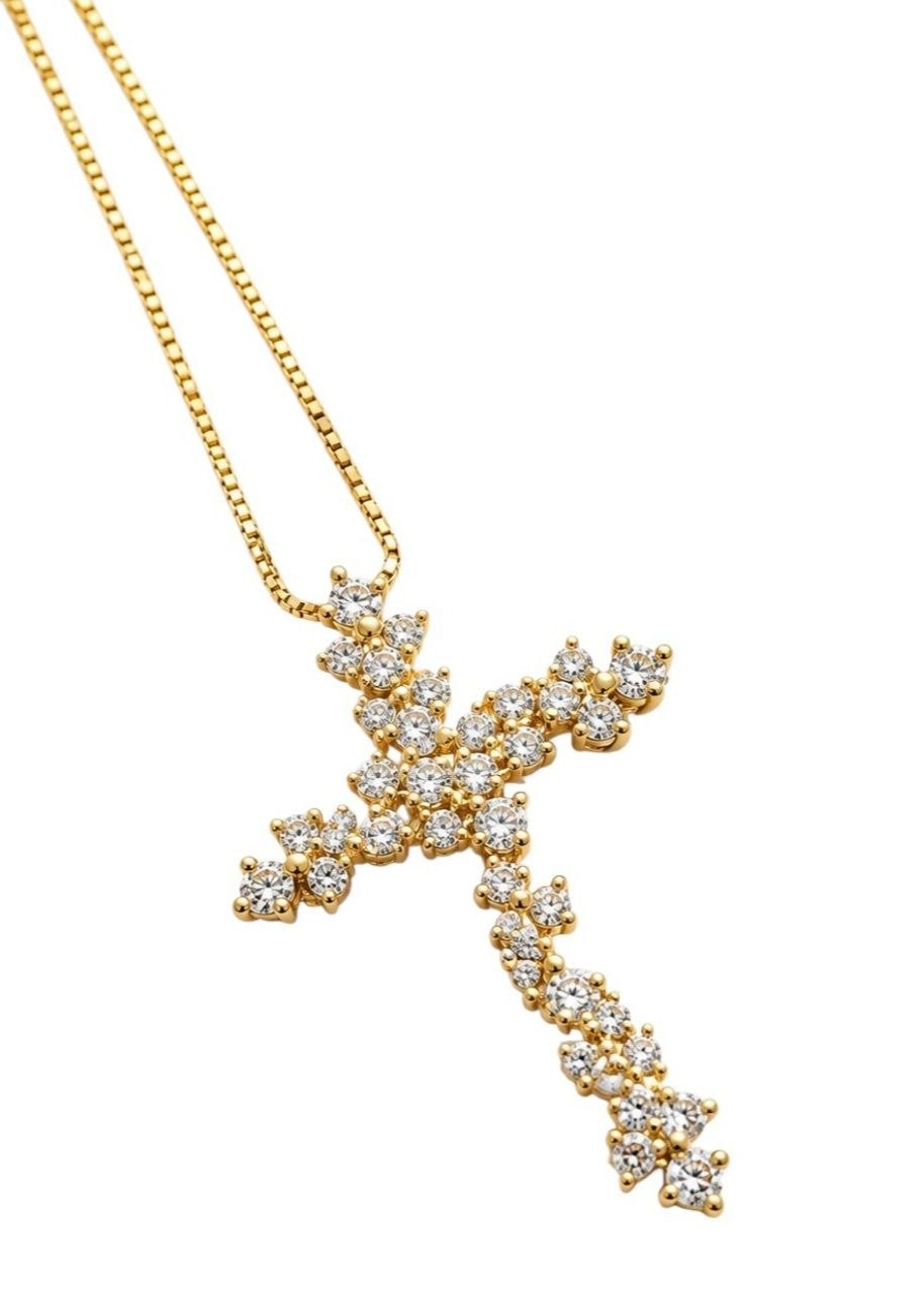 Collana con croce floreale diamanti bianchi ct 1,12 in oro giallo 18kt (750)
