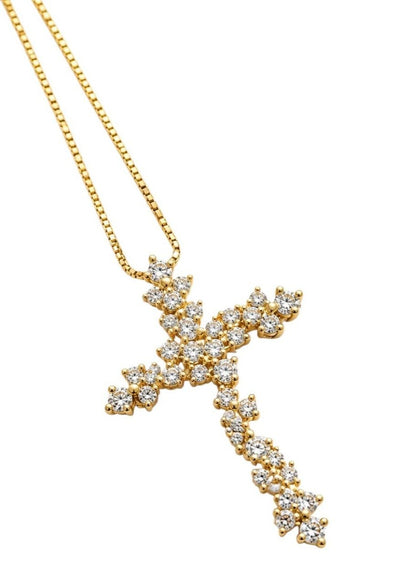 Collana con croce floreale diamanti bianchi ct 1,12 in oro giallo 18kt (750)