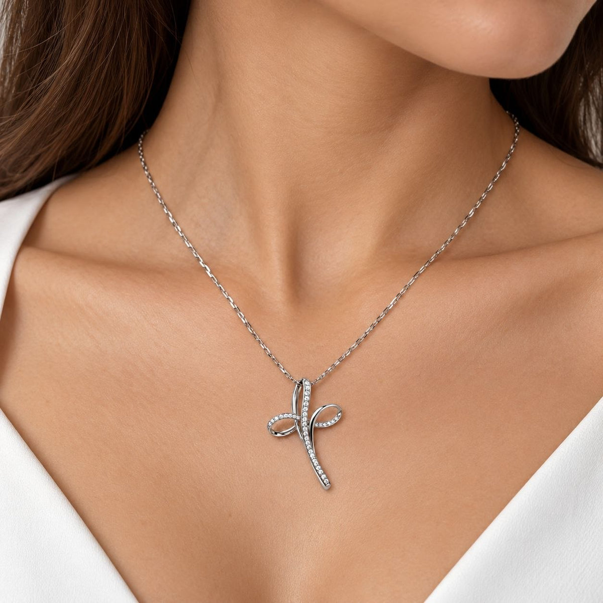 Collana e pendente croce Astralia in Oro Bianco e Diamanti 0,39 ct 18 kt  (750)