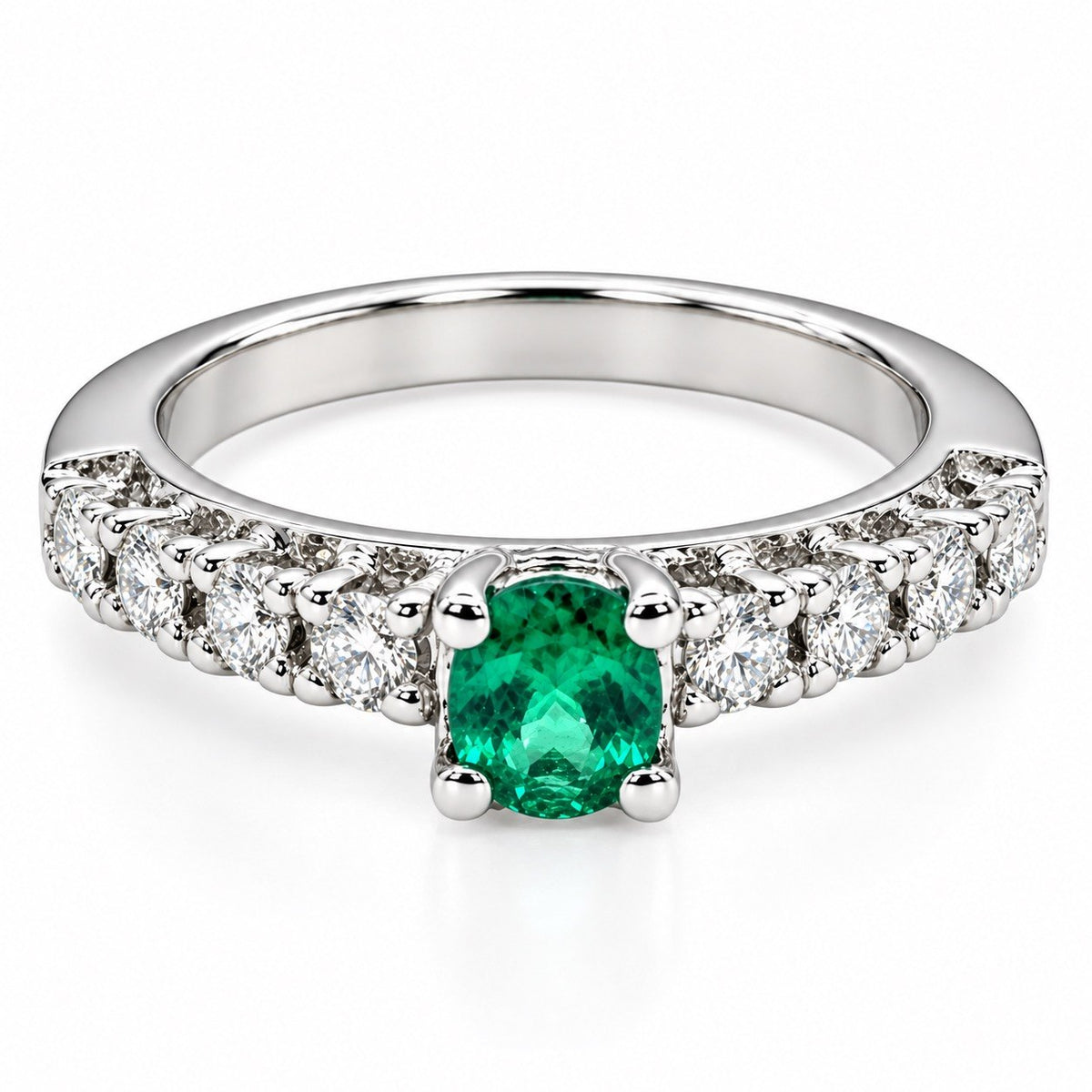 Anello Fantasia con Smeraldo ct 0,35 e Diamanti ct 0,40 in Oro Bianco 18 Kt (750)