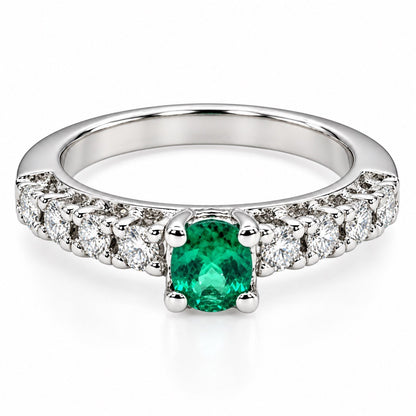 Anello Fantasia con Smeraldo ct 0,35 e Diamanti ct 0,40 in Oro Bianco 18 Kt (750)