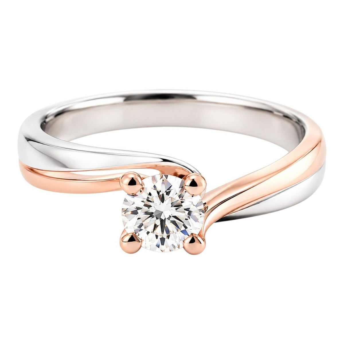 Anello Solitario in Oro Bianco e Oro Rosa con Diamante 0,25 ct 18 kt (750)
