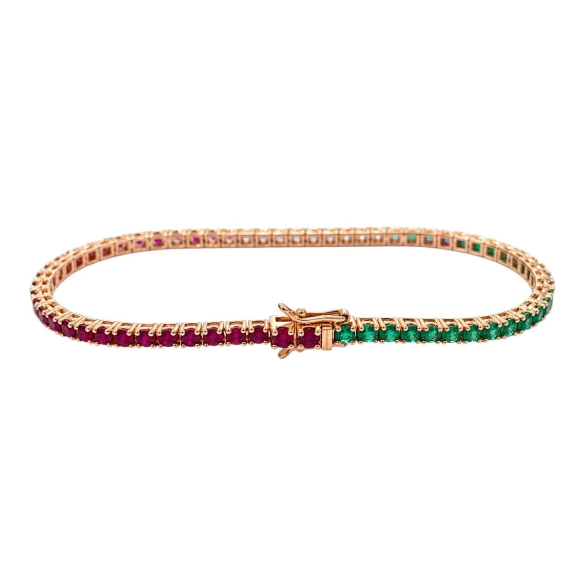 Bracciale Tennis in Oro Rosa con Diamanti Smeraldi e Rubino  18kt-750