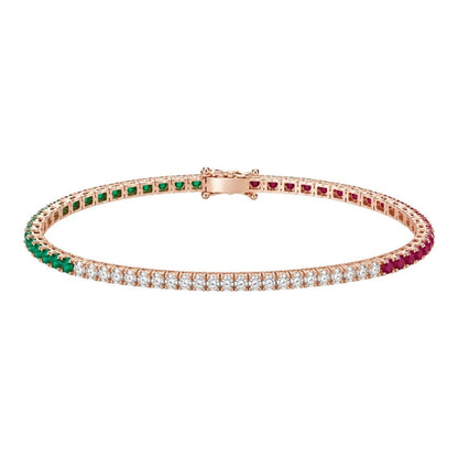 Bracciale Tennis in Oro Rosa con Diamanti Smeraldi e Rubino  18kt-750