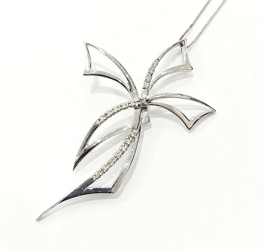 Collana pendente Croce in Oro Bianco 18KT - 750  con Diamanti ct 0,25