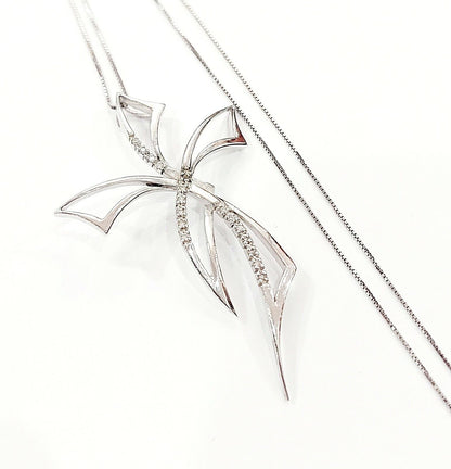 Collana pendente Croce in Oro Bianco 18KT - 750  con Diamanti ct 0,25