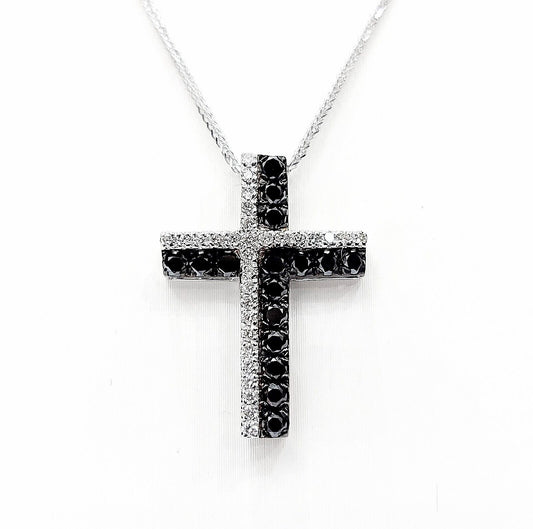 Collana  pendente  Diamanti Neri ct  0,56 Diamanti Bianchi  ct 0,30  Oro Bianco 18 kt-750
